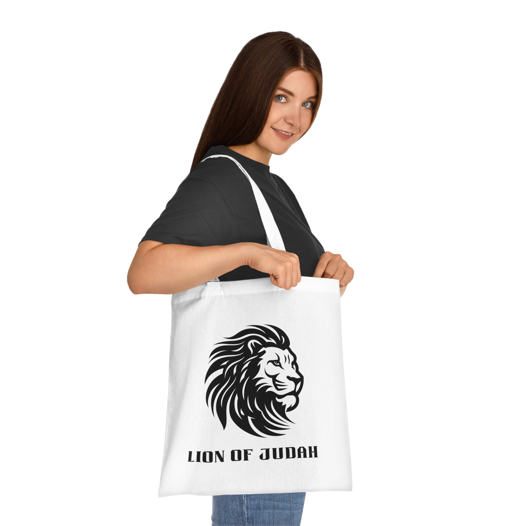 Lion of Judah Cotton Tote Bag - Bold Black Lion Graphic, Faith-Inspired Bible Verse Accessory