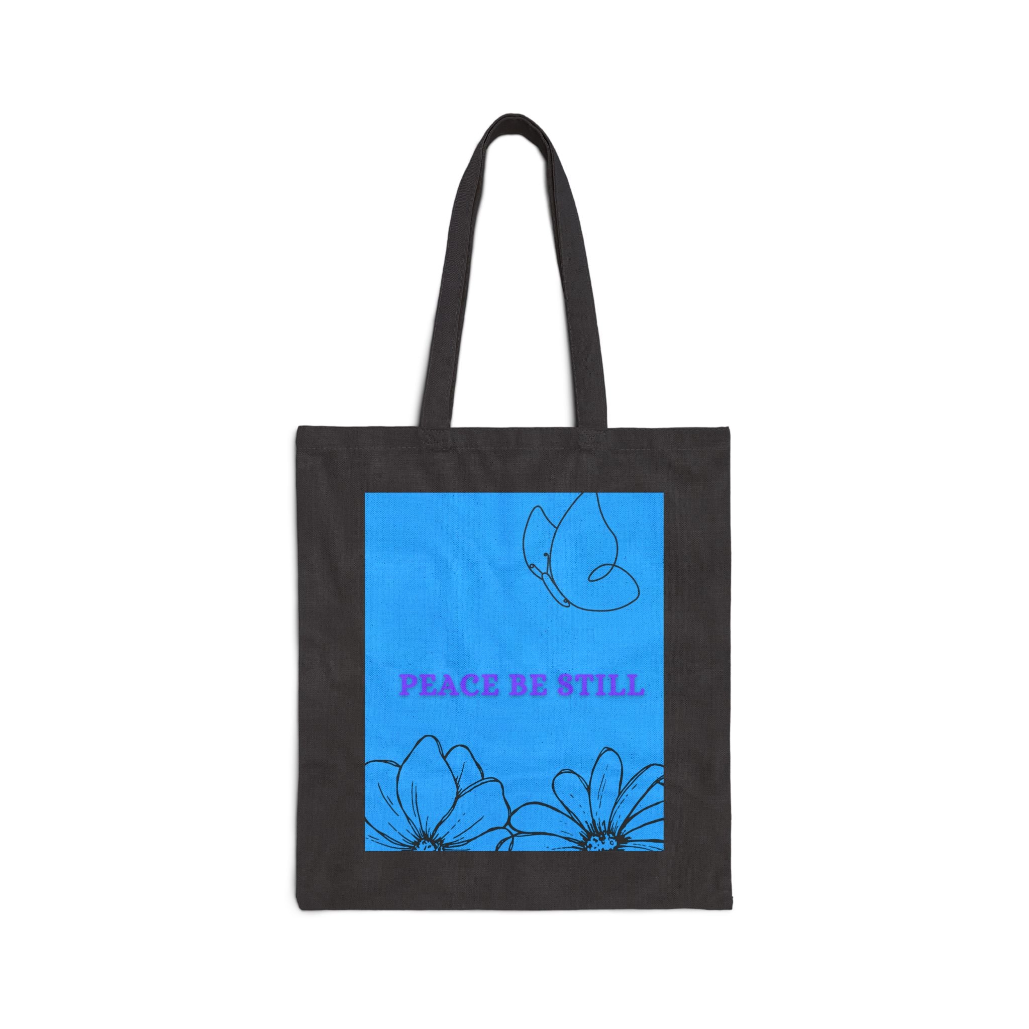 Peace Be Still Cotton Tote — Blue Floral Dove Canvas Bag