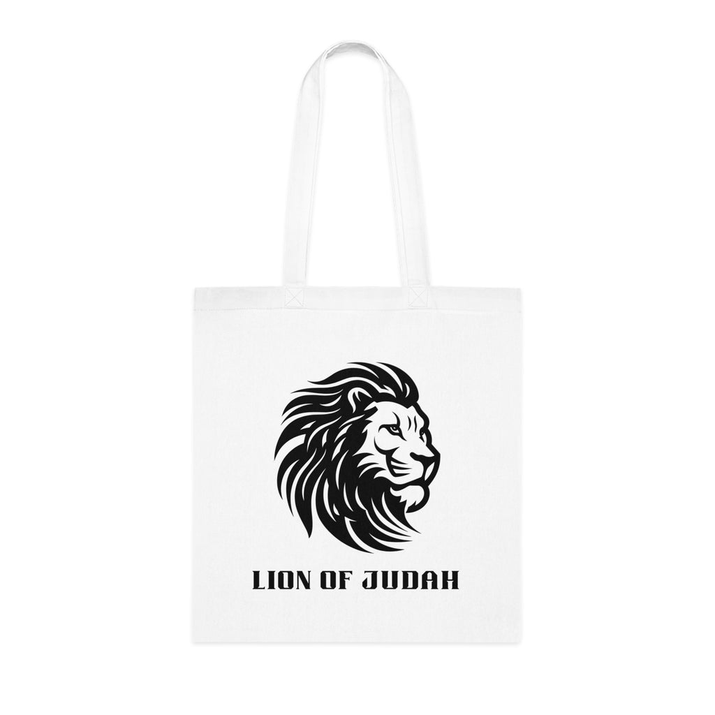 Lion of Judah Cotton Tote Bag - Bold Black Lion Graphic, Faith-Inspired Bible Verse Accessory