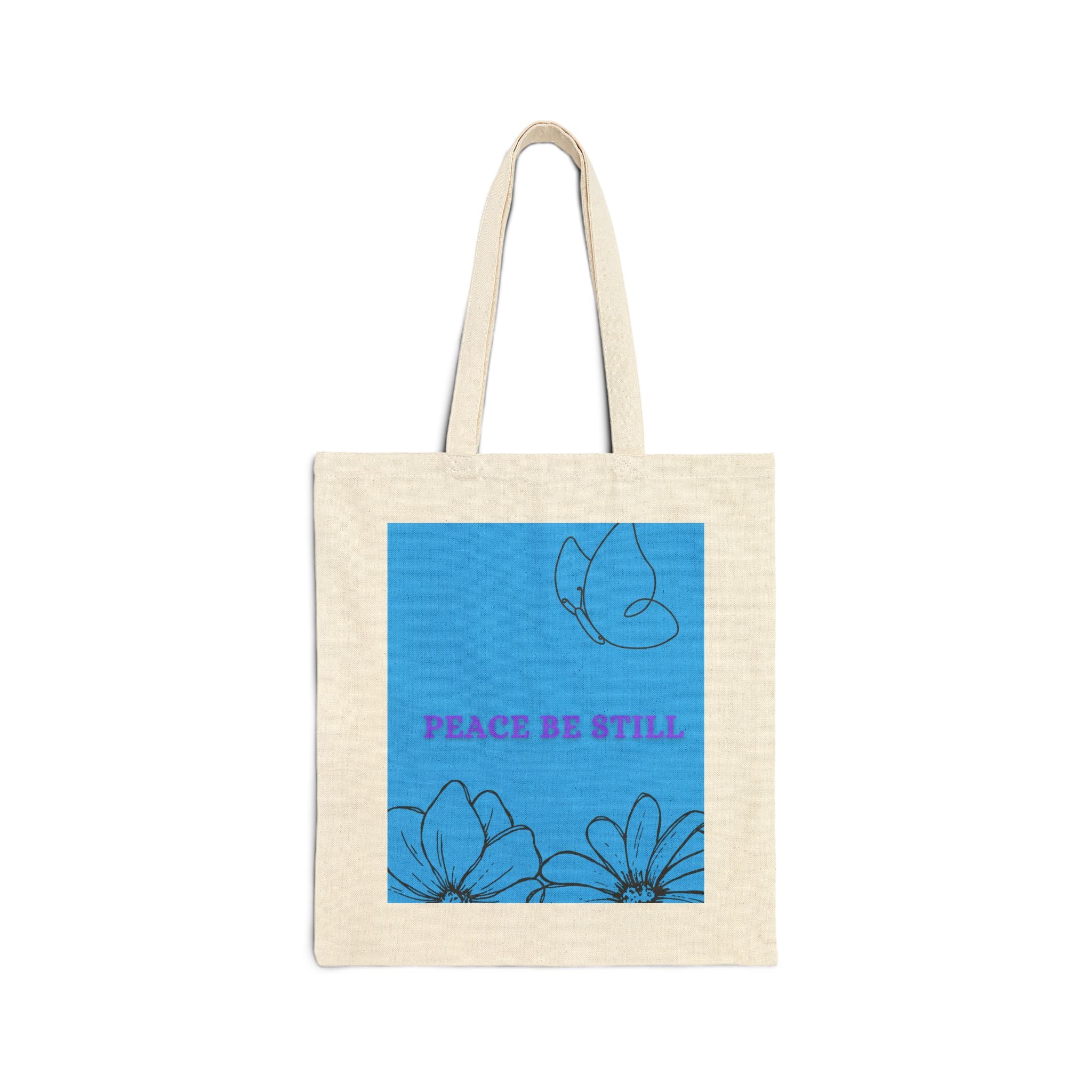 Peace Be Still Cotton Tote — Blue Floral Dove Canvas Bag