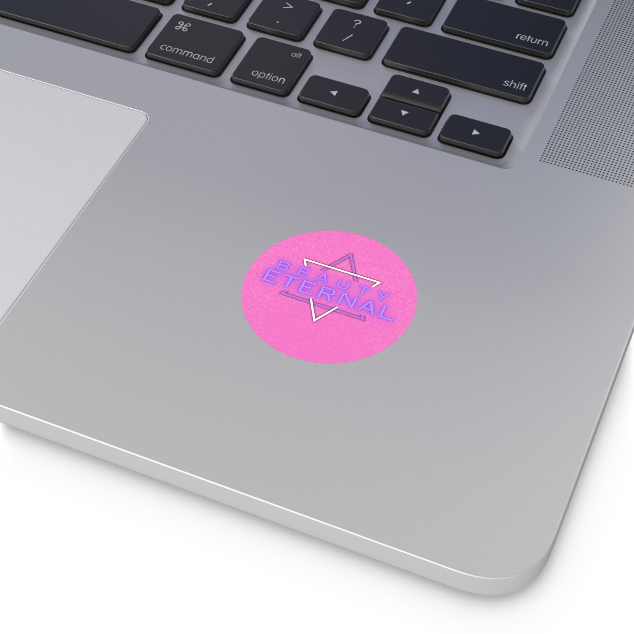 Beauty Eternal Round Vinyl Sticker — Retro Pink Neon Aesthetic