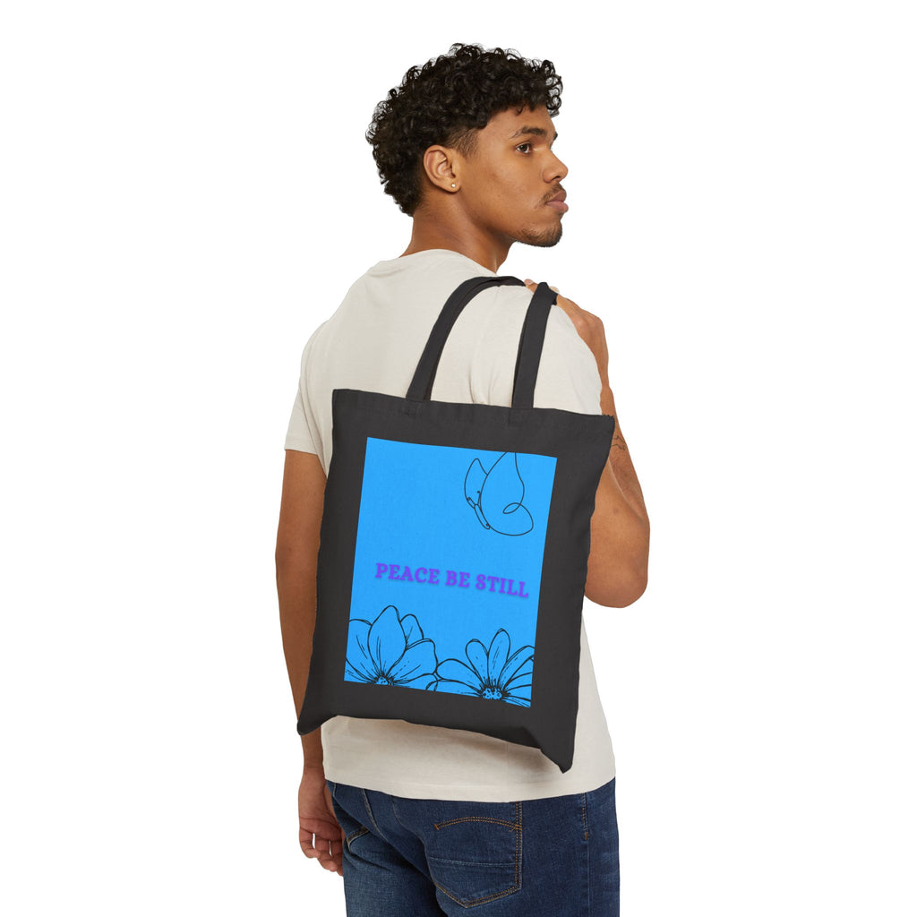 Peace Be Still Cotton Tote — Blue Floral Dove Canvas Bag
